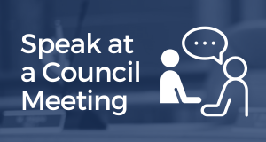 Speak at a Council Meeting and an icon of two people talking
